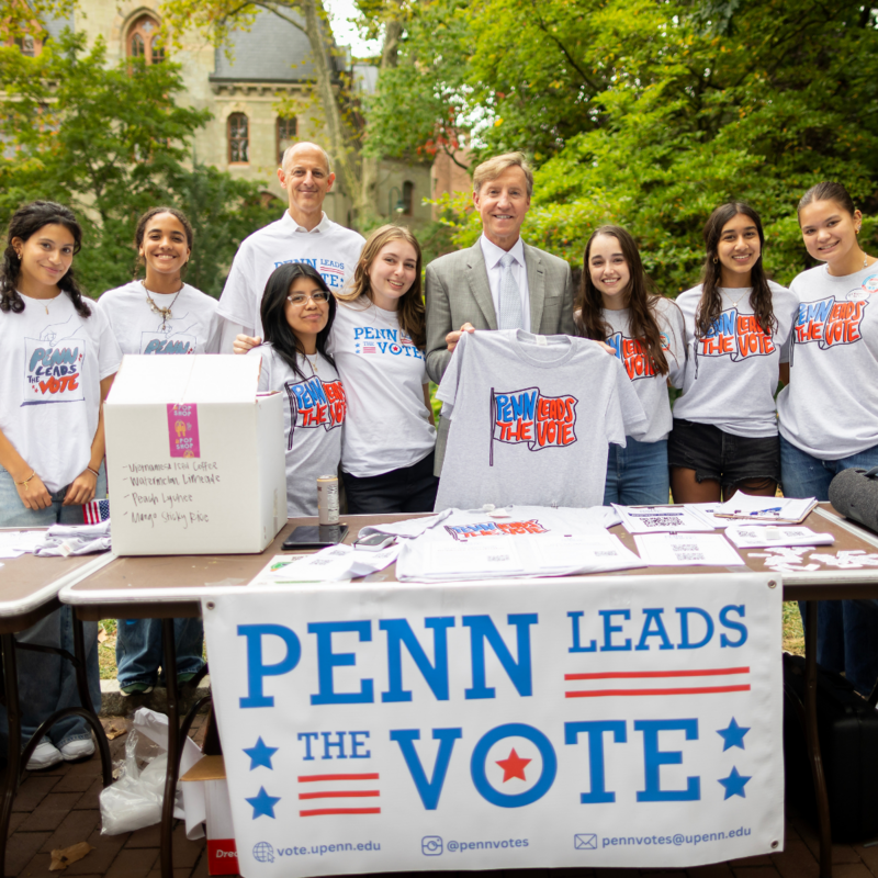 Interim President Larry J. Jameson poses for a photo with members of Penn leads the vote on national voter registration day